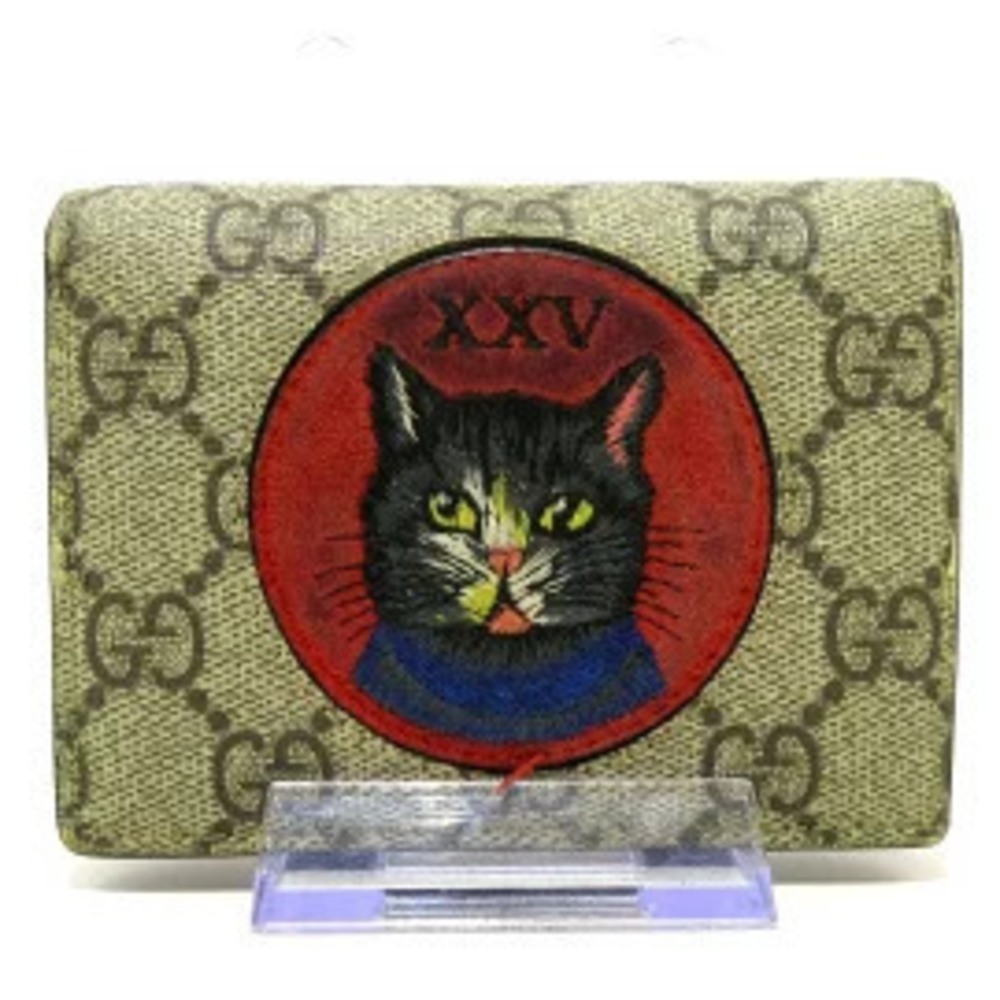 Gucci Mystic Cat Bi fold Wallet Beige Cream x Dark Brown